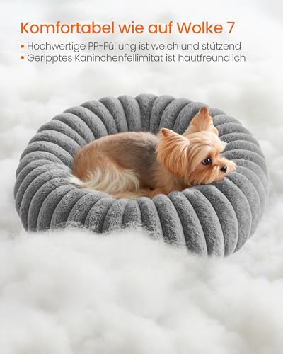Feandrea Hundebett, kleines Katzenbett, 50 cm Durchmesser, Hundekörbchen, Hundekissen waschbar, weiche Polsterung, rutschfest, Taubengrau PGW301GD01