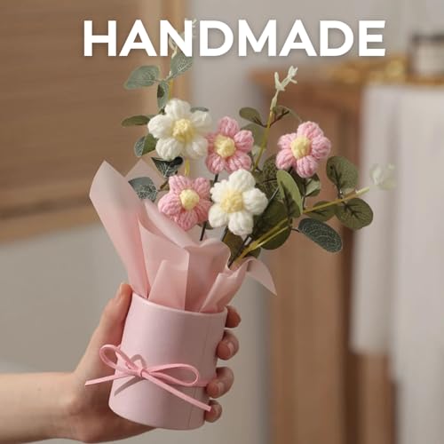 Crochet Flowers Bouquet with card, Handmade Knitted Bouquet, Crochet Bouquet Kit Knitted for Mother's Day Birthday Wedding Home Decor, Teacher's day, Grandma bday gift (Birthday Gift, Medium)