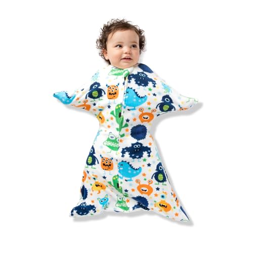 Image of SleepingBaby Zipadee-Zip Fleece Transition Swaddle - Arms-Out Wearable Blanket for Baby Sleep, Soft Breathable Fleece 0.8 TOG - Monster Madness, Medium (6-12 Month)