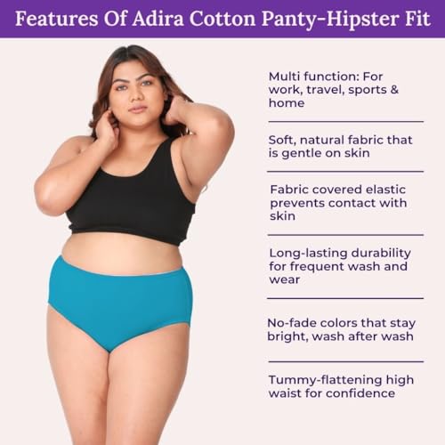Image of Adira | 3XL to 10XL Cotton Panties for Women Plus Size | High Waist Panty with Full Coverage | Inside Elastic - No Elastic Exposure to Skin | Plus Size | Pack of 3