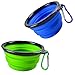 2 tazones para mascotas plegables ,Cuenco de viaje para mascotas cuenco de viaje plegable para mascotas,Cuenco de viaje ,Cuenco verde y azul con mosquetón para caminar y acampar, dar de comer y beber
