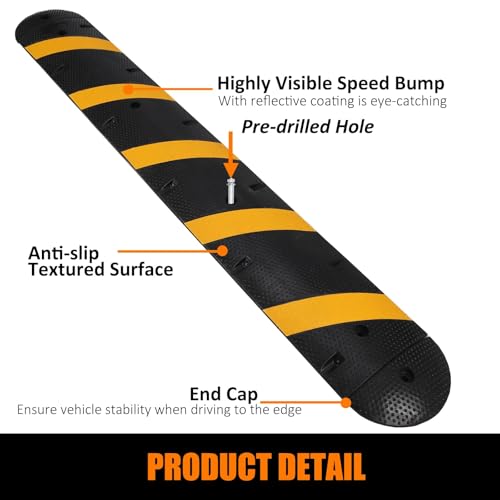 Image of 7 FT Rubber Speed Bump, 1 Pack 2 Channel Modular Speed Bumps, Humps | Heavy Duty 25000 lbs Load Capacity, Cable Protector Ramp with 2 End Caps, for Asphalt Concrete Gravel Driveway Road