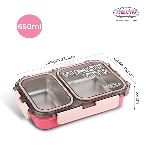 Image of Asian Plastowares - 2 Insulated Lunch Box | Tiffin Box - Leak-Proof, Airtight | Lunch Box for Kids & Adults | Durable & Spill-Free School, Office, and College Tiffin | Light Pink