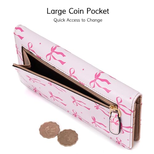 Image of Ultra Slim Thin Leather Women Wallet Rfid Blocking Credit Card Holder Bifold Clutch (Pink Bow)