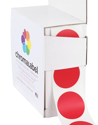ChromaLabel 1 Inch Round Label Permanent Color Code Dot Stickers, 1000 Labels per Dispenser Box, Red