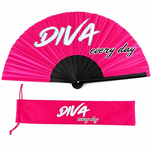 MOKARTA Abanico Original XL Grande Festival Diva Everyday Plegable Clap Clap Bambú con Funda, Medidas:64 x 37cm Ventilador de Mano. Ideal Fiestas, Rave,festival