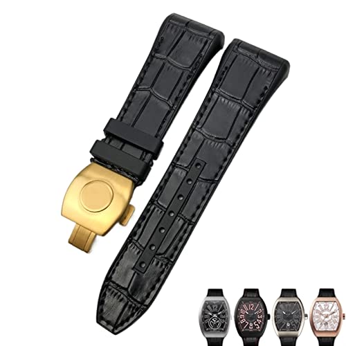 Bracelet montre Franck Muller 28 mm homme cuir silicone noir or