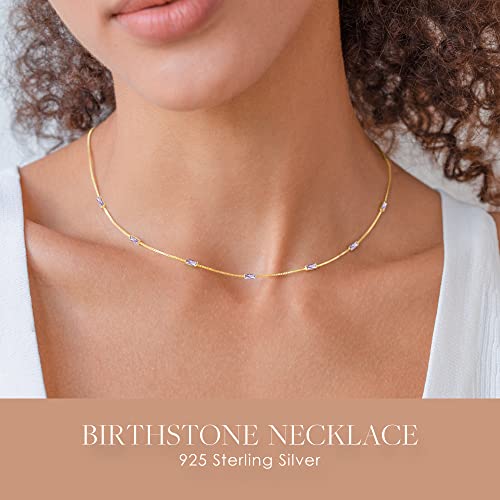 LOUISA SECRET Birthstone Necklaces for Women, 14K Gold Plated Dainty Simple Necklace, 925 Sterling Silver Birthday Anniversary Jewelry Gift for Women Mom Mother3