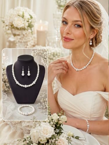 Image of BBTO 8 Pcs Pearl Necklace Earring Set Women Wedding Jewelry