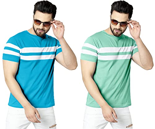 Image of RodZen Men's Polyester Round Neck Regular Fit Striped T-Shirt (Combo Pack of 2)