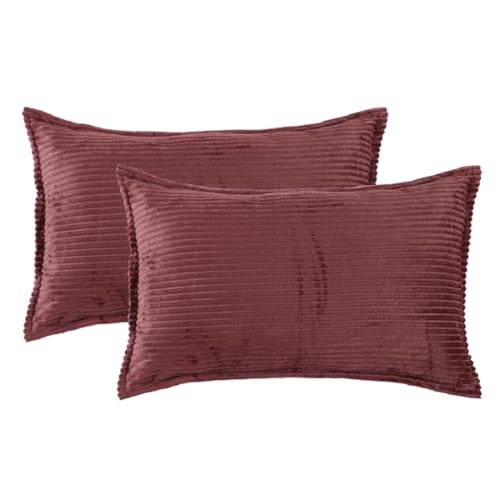 Image of RD TREND Presents Velvet 250 GSM Self Stripe Pillow Cover Set of 2 with Zipper, Size -18 inch x 28 inch Inches (45x71 Cm) (Wine)