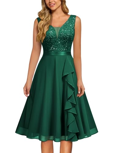 Image of MISSMAY Women's Vintage V-Neck Sequin Formal Party A-Line Dress