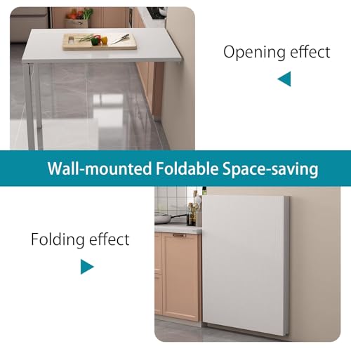 Mesa Plegable de Pared, Escritorio Abatible para Cocina en Madera - Color Blanco (75x60cm) - imagen 3