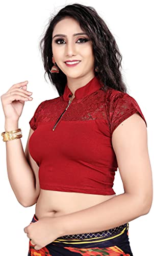 Image of Women's Cotton Short Sleeve Classic Blouse (SC-111-MAROON- Maroon 34)