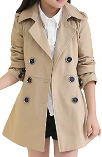JiaYou Girl Child Kid Lapel Double Breasted Outwear Pea Trench Coat(Brown,Height 55-59Inches)
