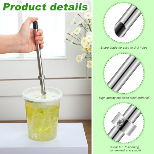 Lasnten 1 Pack Straw Puncher for Plastic Lids Lemonade Cups, Stainless Steel Straw Hole Puncher Punching Tools for Cafe Drinks Deli Container Fresh Squeezed Lemonade Stand Supplies (8.7 Inch,Black) by Lasnten - Image 3