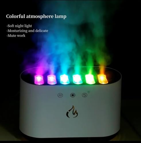 Image of Yadava Flame LED Cool Mist Humidifier with Colorful Atmosphere Lights - Quiet Aromatherapy Diffuser with Night Light, 6-Color LED Mist, Air Purifier for Bedroom, Office, Home Decor