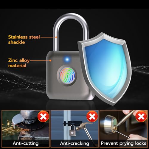 Image of Pothunder Fingerprint Smart Padlock Lock, Biometric Metal Keyless Thumbprint Lock, Waterproof, USB Rechargeable, for Gym Locker, School Locker, Luggage, Backpack, Suitcase(Gray)