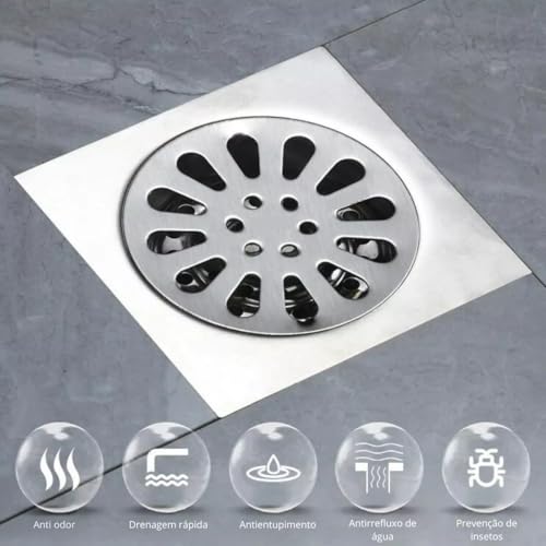Ralo Inteligente 9,5x9,5 Luxo Aço Inox Prateado Quadrado