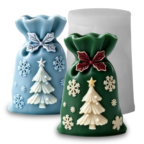 Wehous Christmas Lucky Bag Candle Soap Molds 3D Christmas Tree Silicone Molds for Resin Concrete Candle Soap Wax Festive Ornament Fondant Chocolate Cake Dessert Mold Art Craft Xmas Decor (Tree)