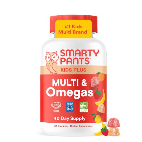 SmartyPants Kids Multivitamin Gummies Omega 3 (DHA/EPA) Vitamins D3 C B12 B6 Vitamin A K & Zinc Gluten Free Three Fruit Flavors 80 Count (40 Day Supply)