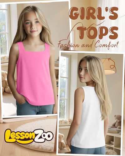 Image of 3 Pack Girls Square Neck Tank Tops | Basic, Sleeveless T-Shirts, Casual Summer Tanks, Kids Undershirts, School, Size 5-14 Years, Comfy, Elasticity
