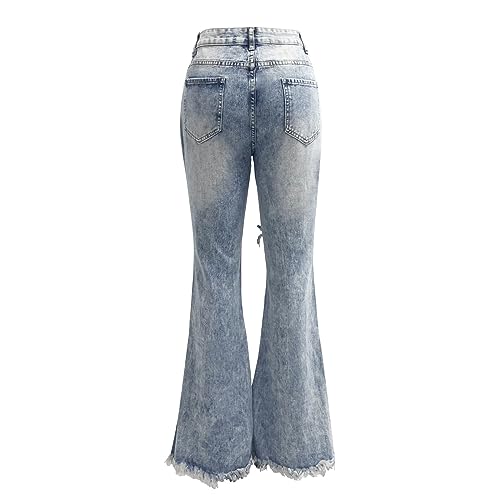 Bell Bottom Jeans for Women Ripped Low Waisted Distressed Wide Leg Denim Pants Baggy Frayed Hem Loose Fit Flare Jeans3