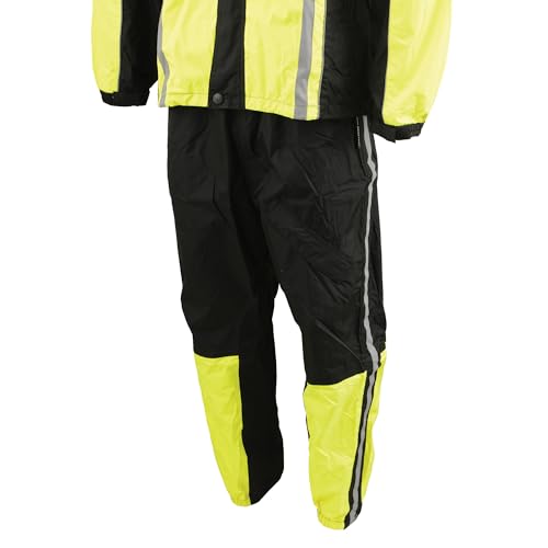Milwaukee Leather Men's Black & Neon Orange or Green Biker Rain Suit Water Resitant w/Reflective Tape - Heat Leg Guards4