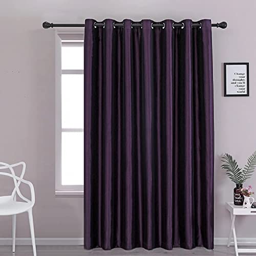Image of GYROHOME Extra Wide Blackout Curtain for Sliding Glass Door, Faux Silk Blackout Curtains Fully Lined Solid Window Treatment Drapes (1Panel,100x120inch,Purple)