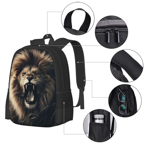 17 Inch Backpack for Lion Feline Lightweight Adjustable Animal Backpacks with Mesh Side Pockets for Travel Outdoor Sports3