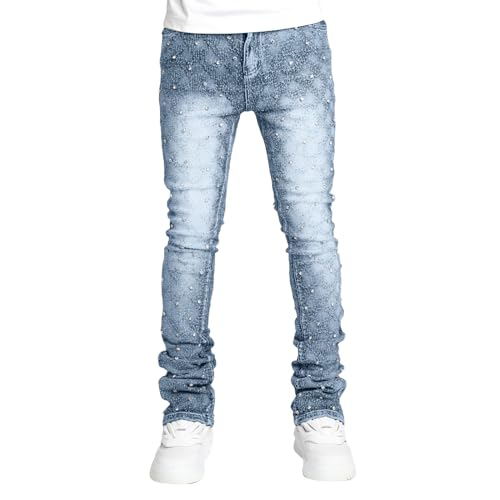 Giraropa Men's Skinny Jeans Slim Fit Fashion Rhinestone Streetwear Denim Pants with Pockets Hip Hop Club Trousers