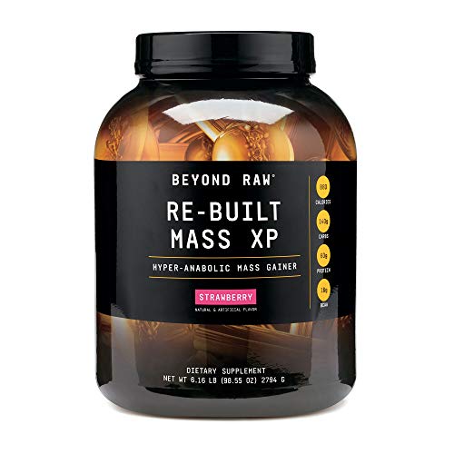 BEYOND RAW Re-Built Mass XP | Hyper-Anabolic Mass Gainer, Contains 880 Calories, 140g Carbohydrates, and 60g Protein Per Serving | Strawberry | 6 Lbs.