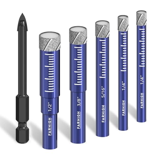 6 Pcs Diamond Drill Bit Set for Porcelain, Tile, Ceramic, Pots, Glass, Granite, Concrete, Masonry,...
