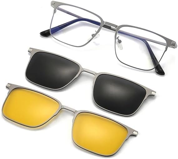 Magnetic Glasses - Ultra Magnetic Lenses, Metal Frame with 2 Interchangeable Lenses (Yellow & Black) + Case