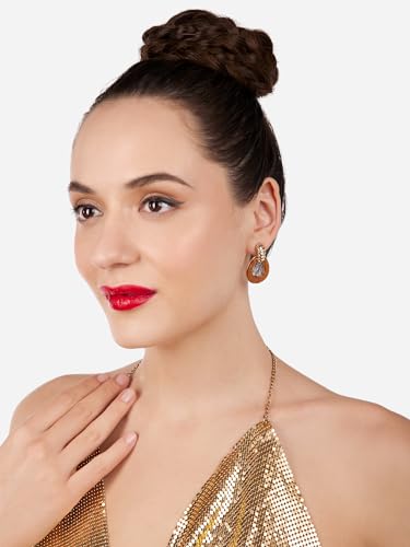 Image of Zaveri Pearls Brown Contemporary Gold Plated Studs Earrings For Women-ZPFK17219