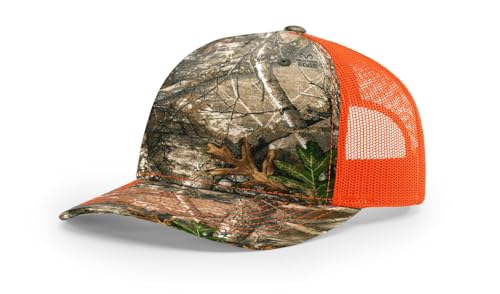 Joes USA | Richardson 112 Trucker Hat - 5 Panel Premium Adjustable Hats for Men-OSFM-Real-Tree Edge/Blaze Orange
