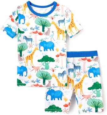 PATPAT Baby & Toddler Pajamas with Organic Cotton, Snug Fit PJs for Girls Boys Kids, Soft & Stretchy Short Summer Sleepwear, Forest Animals, 3T
