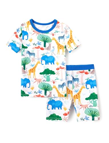 PATPAT Baby & Toddler Pajamas with Organic Cotton, Snug Fit PJs for Girls Boys Kids, Soft & Stretchy Short Summer Sleepwear, Forest Animals, 4T