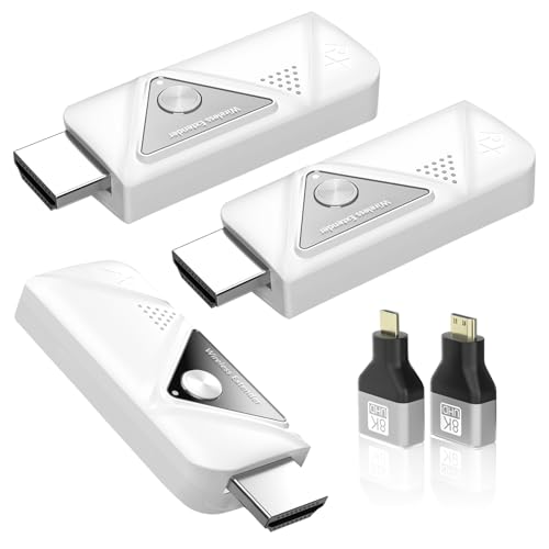 Wireless HDMI Transmitter and Receiver 1 In 2 Out 164FT/50M, 4K Decode 1080P@60Hz Ultra HD Video Output, Plug&Play 5G+2.4G for Video and Audio to Monitor from PC/Projector/TV Box (1TX+2RX)