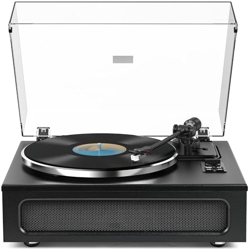 Record Player for Vinyl with Four Stereo Speakers Belt Drive Turntables Vinyls Records Built-in...