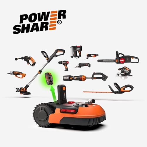 WORX Landroid WR155E Robot Tondeuse Connecté e t Intelligent, 2000 m² Surf.Max 2400 m², Installation Facile, Configurable, Pente 35%, détecteur de Pluie, Coupe près des Bordures, Tonte Rapide