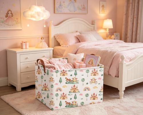 Image of Rectangular Princess Baskets,Storage Bins with Handles for Princess Room Decor,Book Storage Bin,Shelf Basket(Carriage)