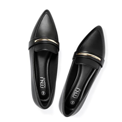 Image of MUSSHOE Loafers for Women Pointed Toe: Dressy Gold Bit Flats, Suede BusinessCasual Slip On Shoes for Office Work,Interview & Teacher