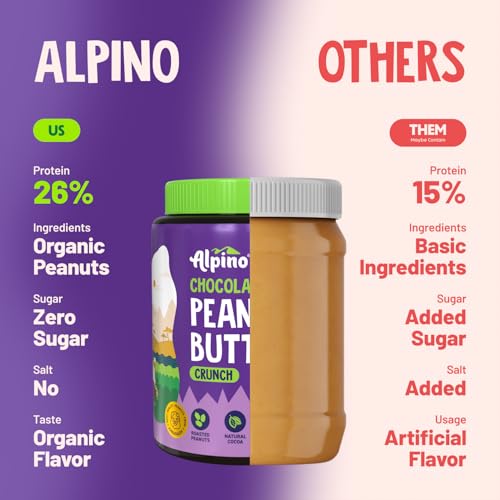 Image of ALPINO Chocolate Peanut Butter Crunch 2kg (1kg Pack of 2) - Roasted Peanuts, Chocolate Paste & Brown Sugar - 26% Protein, Source of Healthy Fats