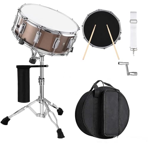 14インチスネアドラム、 木製ドラムセット 小型楽器打楽器 、初心者向け 、ホリデーギフト、取り付け簡単、スタンドスティック キーバッグ、ミュートパッド、子供 大人 ジャズドラム (シャンパン色)
