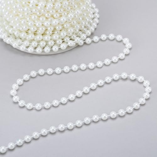 Rytenz Pearls String Bead, Ivory Color Faux Pearl Beads Roll Strand for Wedding Party Christmas Tree and Flowers Decorations Garland DIY Crafts (6mm- 81 Feet)