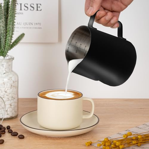 Image of Amrules Milk Frothing Pitcher 20oz Frother Cup Barista Tools, Black