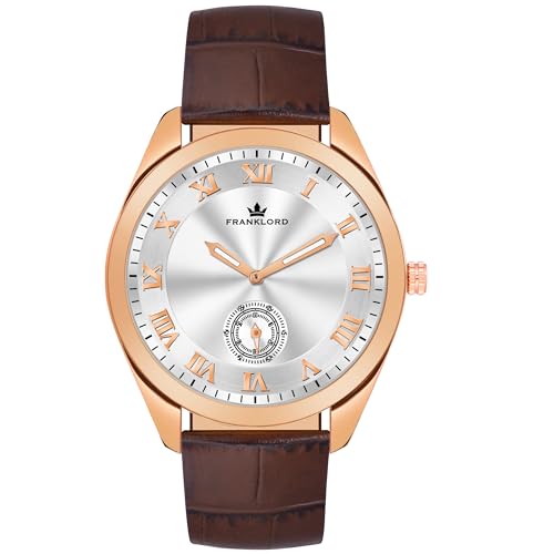 Image of Franklord Marcus Side Second Series Analog Watch for Men's | Watch for Men's Round Dial Brown Coloured Leather Strap | Day & Date Functioning Premium Wrist Watch for Men's