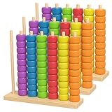 Juguetes de clasificación de colores 3 piezas de juguetes Montessori de madera para niños pequeños juego de rompecabezas de combinación y apilamiento de ritmo rápido para estrategia y diversión fam
