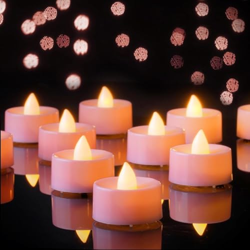 AMAGIC Lot de 24 bougies chauffe-plat LED sans flamme - Fonctionne avec piles - Pour Noël, les mariages - Rose
